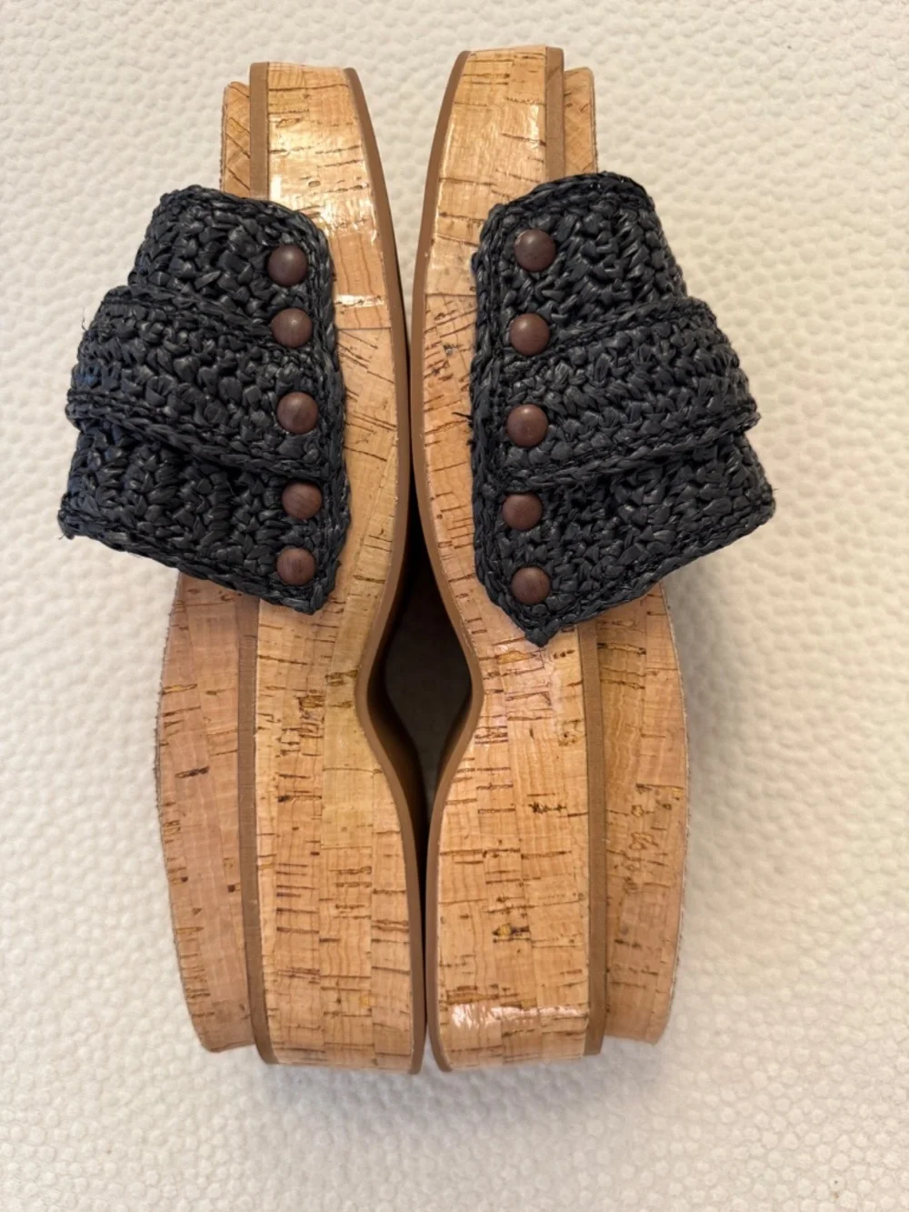 Kelsi Dagger Brooklyn Paulie Black Raffia Cork Platform Sandals 8